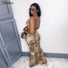 Nibber Elegant Backless Snake Print Maxi Mermaid Klänning Kvinnor Sexig Spaghetti Strap Bodycon Streetwear Fritidsresor Y0726