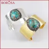 Borosa 1 Piece Fashion Rhinestone Pave Gold/silver Color Copper Turquoises Bangle Druzy Bracelet Jewelry Jab933 Q0717