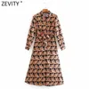 Zevity Women Vintage Tropical Leaves Print Bow Tied Sashes Midi Shirt Dress Office Lady Breasted Casual Slim Vestido DS4666 210603