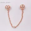 Braccialetti con ciondoli fai-da-te ﾠgioielli pandora catena di sicurezza per braccialetti braccialetti CUORI IN RILIEVO Perlina distanziatrice in oro rosa per regali di compleanno per donne festa di nozze 787636CZ