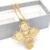 Big Coin Cross Pendentif éthiopien 24K OR REMPLI RUBIS CUBAIN DOUBLE GOURMETTE CHAÎNE SOLIDE LOURD COLLIER Bijoux Afrique habesha eritrea262v