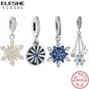 ELESHE 925 Sterling Silver Charm Snowflake Flower Pendant Beads Fit Original Charms Bracelets DIY Jewelry Christmas Gift Q0531