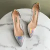 Elbise Ayakkabıları 2022 Moda Kadınlar Lady Gümüş Lazer Patent Deri PVC Rhinestone Kristal Poined Toes Yüksek Topuklu Düğün