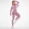 Yoga-Anzug nahtlose Set Frauen 2-teilig-Gym Sport Sportwear Beute-Scrunch Sport Leggings und Top-Langarmshirts Hohe elastische Workout 210813
