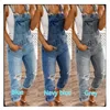 Cargo Pant Holes Slim Fit Overalls rippade suspenders tryckta med jeans tvättade streetwear 210809