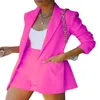 Women's Tracksuits Women Jacket Blazer Suit Yellow Casual Ladies Solid Color Two Piece 2021 Summer Office Wear Elegant Sets With Shorts