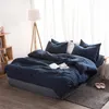 Nordic Einfache Solide Bettwäsche Set Erwachsene Bettbezug Blatt Leinen Weiche Gewaschene Baumwolle Polyester Twin Königin König Grün Blau Bettwäsche 210309