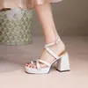Обувь платье Доверес моды летние женские чистые цвет белый узкая полоса элегантные коренастые каблуки водонепроницаемое Sandales SIZEE 34-40