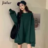 Jielur harajuku bf cor sólida mulheres suéter solto casual verde preto preto garotas branco hoodies o-pescoço m-xxl fêmea 211206