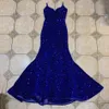 Boże Narodzenie Luksusowa Niebieska Sukienka Długie Mermaid Bez Ramiączek Bez Backless Damska Party Sexy Wedding Robe 210525