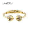 Kaymen Double Rhinestones Balls Cuff Nail Bangle for Women Golden or Silver Plated Crystal Bangle Fashion Bracelet 2 Colors Q0717