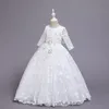 2020 New Princess Lace Dress Kids Long-sleeved Polka Dot Flower Embroidery Dress For Girls Pageant Formal Ball Gown Costume