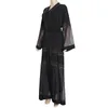 Ethnic Clothing Rhinestones Open Abaya Dress Kimono For Women Fashion Mesh Black Long Sleeve Muslim Robe Cardigan Dubai Turkey Cloghing