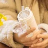 Double Portable Glass Cute Water Bottle Kawaii Cup Tumbler With Straw Gifts for Girls Milk Coffee Juice vaso con tapa y pajita 211122