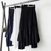 Automne Arrivée Coréenne Jupe irrégulière Jupe en mousseline de soie plissée douce Faldas Largas Elegantes Jupes noires 210311