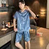 Mężczyźni Pajama Spodenki Letnie Satynowe Wiske Pullover Spodnie dla mężczyzn Zestaw 3XL Nightwear Casual Sleepwear dla Mężczyzn Jedwabna Piżama 210812