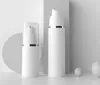 15 ml 30 ml 50 ml verpakkingflessen zuivere witte cilindrische zilveren rand cosmetische containers plastic emulsie airless pomp