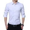 Men Dress Shirt Fashion Long Sleeve Business Social Male Solid Color Button Down Collar Plus Size Work White Black 210721