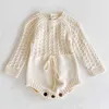 Spring Baby Clothes Girls Romper Autumn Long Sleeve Girl Knit Hollow Out Rompers Jumpsuit 211021