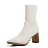 Mulheres Mid Bezerro Botas de Patente de Couro Quadrado Toe Mulheres Inverno Outono Meio Curto Botas de Moda Sapatos Mulher Tamanho 33-40
