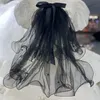 Véus nupciais tule curto com pérolas borda de contas duas camadas preto casamento pente casamento acessórios