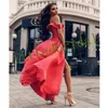 A Sexy Cheap Line Evening Dresses Wear Off Shoulder High Side Split Formal Prom Dress Party Gowns