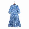 Kvinnor Midi Dress Summer Fashion Half Sleeve Modern Lady Sundress In Floral Prints 210602