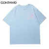 Gonthwid TShirtsストリートウェア原宿カジュアルメンズ漫画アニメ喫煙ガールプリント半袖コットンTシャツヒップホップティートップ210629