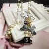 korean trendy sweater pendant long pearl necklace for women party jewelry2491