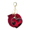 Creative Tassel Heart Pompom Keychain Small Gift Rhinestone Leopard Print Flannel Unique PU Leather Love Style Imitation Rabbit Hair PomPoms Keychains