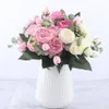 Bouquet di fiori artificiali di peonia di seta rosa rosa da 30 cm 5 teste grandi e 4 boccioli piccoli fiori finti per la decorazione domestica di nozze per interni