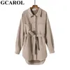 GCAROL Femmes Trench Asymétrique En Velours Avec Ceinture Simple Boutonnage Épaule Goutte 2 Poches Lâche Longueur Moyenne Printemps Automne Hiver 210820