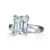 HBP S925 Sterling Silver High Carbon Diamond Emerald Cutter Diamond Ring 3 Carat Plac Symulacja Ślubna Kobieta