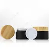 Black frosted glass jars cosmetic jars with woodgrain plastic lids PP liner 5g 10g 15g 20g 30 50g lip balm cream containers DAF171