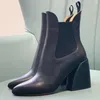 Botas de tornozelo Mulheres New Pointed Toe Genuine Couro Grosso alto salto alto Outono Inverno Moda Martin Boot 2021