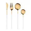 4Pcs/Set Golden Western Dinnerware Set Durable Stainless Steel Tableware Knife Fork Soup Dessert Ice Cream Spoon Cutlery Flatware Set Home Restaurant JY1020