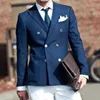 Marineblauw slim fit mannen pakken met dubbele breasted voor vriendje 2 stuk bruidegom tuxedo man mode set jas met broek x0909