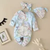 Spring and Autumn 3-piece Baby Cotton Map Print Long-sleeve Jumpsuit , Headb Hat 210528