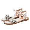 Meotina Женская обувь леопарда натуральные натуральные кожаные сандалии коровьи кожаные пряжки круглые носки женские туфли черный летний большой размер 43 210608