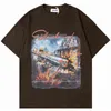 Uomini 2022 Hip Hop T-shirt a maniche corte Aereo Fuoco Fiamma T-shirt stampata Streetwear Harajuku Maglietta in cotone allentato Supera i t Nero G1217