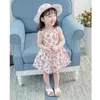 Ny baby bomull tjej klänning + hatt 2st sommar barn klänningar för tjejer prinsessan klänning blommig land stil barn kläder Q0716