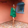 Yojoceli Sexy Party Club Knapp Jacquard Klänning Bodycon Puff Sleeve Mini Klänning Kvinna Vestidos 2019 Höst Vinter X0521