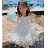 Bebê vestido de verão crianças vestido de flores enfant aniversário princesa vestido arco floral apliques meninas vestidos 1-8y menina roupas q0716