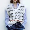 ビンテージ女性動物ジャカードセーターベストファッションレディースVネックニットトップスエレガントな女性シックフローラルプルオーバー210527