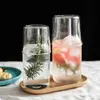 Wine Glasses Transparent Glass Cold Water Pot With 1Pcs Cup Flower Tea Coffee Juice Milk Jug Kitchen Office Drinking Kettles Gift