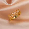 Fedi nuziali di lusso femminile champagne pietra di cristallo gioielli delicato colore oro per le donne carino sposa foglia zircone anello di fidanzamento8778148