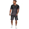 Erkek Eşofman Yaz Spor Set Kısa Kollu T-Shirt Ve Şort Erkekler Rahat Spor Takım Elbise Katı Renk Eşleştirme Baskılı