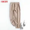 Tangada Moda Kobiety Wysokiej Jakości Khaki Garnitur Spodnie Spodnie Boczne Kieszenie Przyciski Office Lady Pantalon 4C31 210925