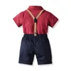 Baby Boy Formal Clothes Summer Boys Bow Tie Suit Set Red Shirt Handsome Striped Shirt Shorts Children Outfit Birthday Costumes X0802