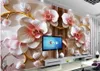 Bakgrundsbilder 3d präglad fjäril orkidé blomma tapet väggmålning väggpapper rulla vardagsrum po blomma väggmålningar skräddarsy